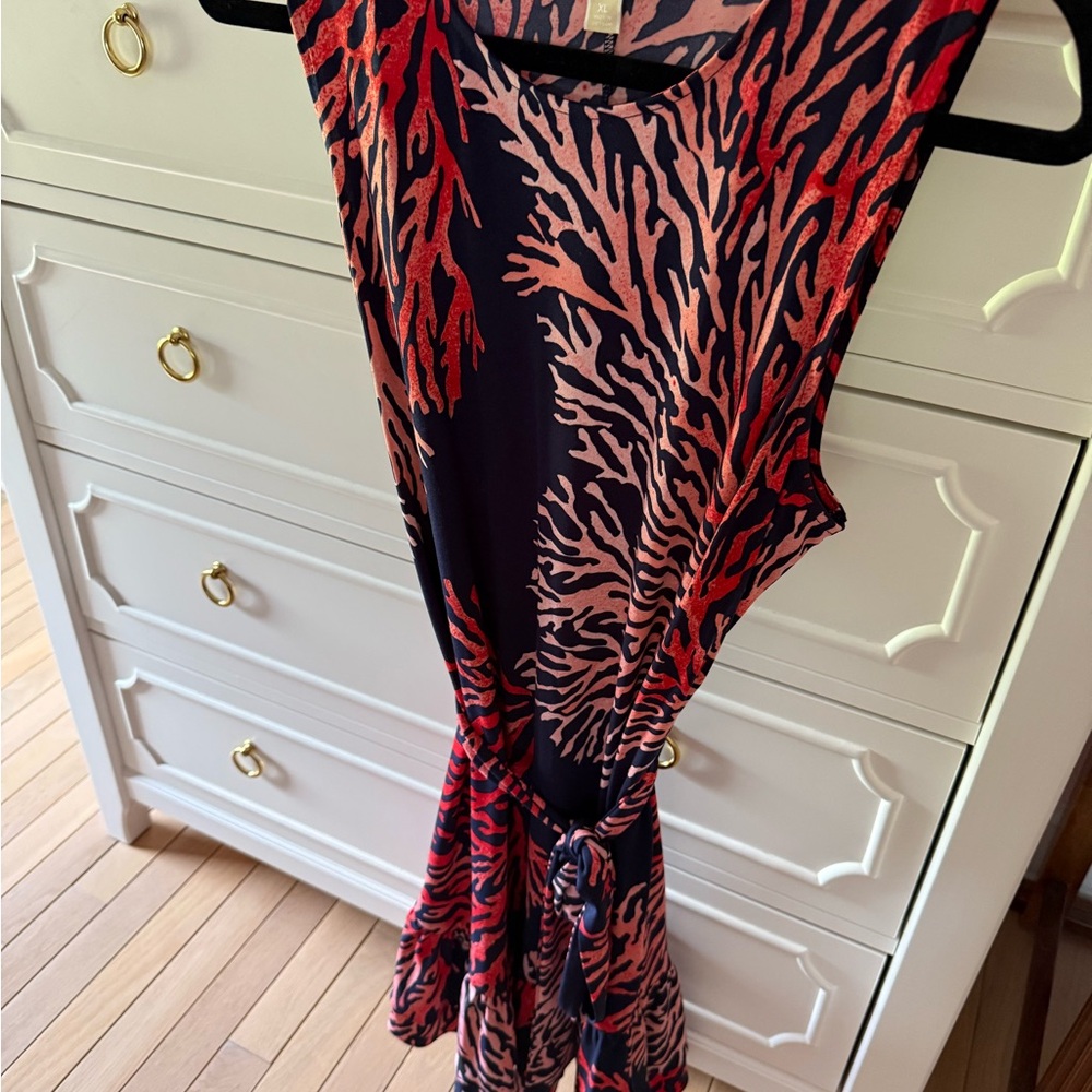 Michael Michael Kors Coral Sea Print Belted Mini Dress Ruffle Hem Navy Size XL